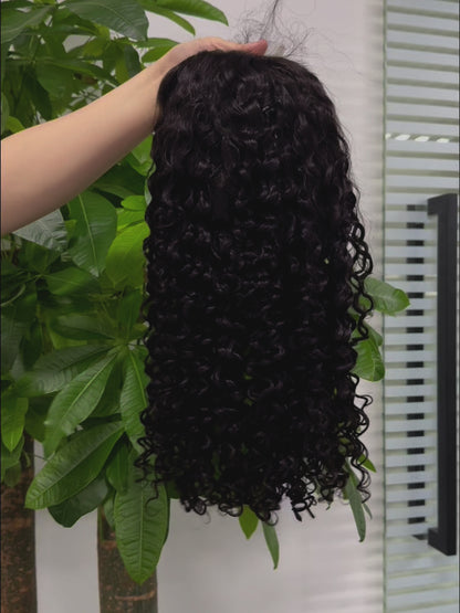 4x4 Transparent Lace Curly Closure Wig 1B Natural Color Unprocessed Virgin Human Hair