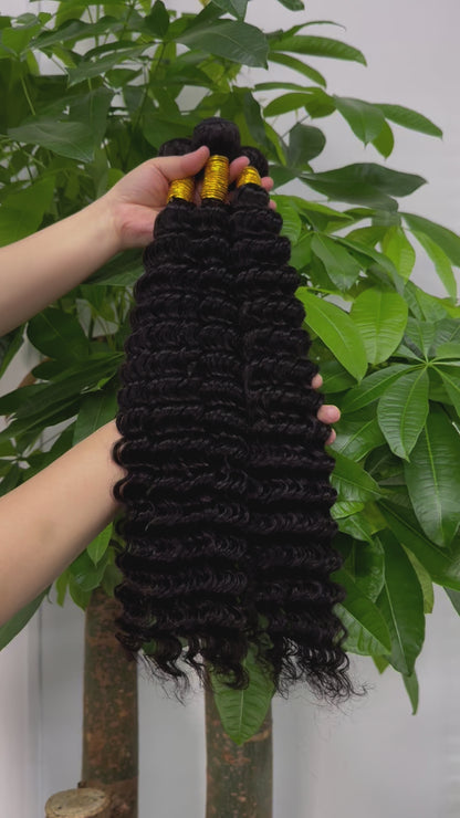 1B Natural Color Deep Wave Hair Bundle Round Head Hair Weft Unprocessed Brazilian Virgin Human Hair Weave