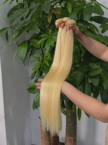 Malaysian Hair Bundles Round Head Straight 613 Blonde Color Soft Smooth Double Wefts 100% Unprocessed Human Hair Extensions
