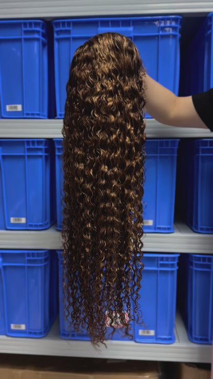 13x4 Transparent Lace Frontal Wig P4/27# Water Wave 100% Brazilian Human Hair Smooth No Split Ends